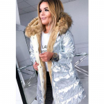 Naiste talvine soe kunstkarusnahast kapuutsiga mantel vabaaja vatitud parkjakk, suur suurus M h&otilde;be