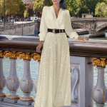 Kvaliteetne Solid Color Fashion V-kaelusega pikkade varrukatega s&auml;rk litriga laia s&auml;&auml;rega p&uuml;kste kombinesoon L beige