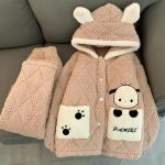 Pidžaama talvine pl&uuml;&uuml;s puuvillane pikkade varrukatega kapuutsiga soe paksendatud kaheosaline multikas kodukandmiseks naiste pidžaama komplekt M