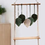 Boho seinataimede riidepuu riiul Macrame rippuvad tutid Art Chic Leaf gobel&auml;&auml;n