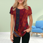 Moodne naiste retroplokkidega T-s&auml;rk Naljakas vabaaja O-kaelusega l&uuml;hikeste varrukatega T-s&auml;rk Suvine naiste T-s&auml;rk XS punane