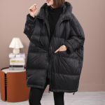 Lagabogy talvine naiste valge pardi sule lahtine jope kapuutsiga Naiste paksud soojad &uuml;ler&otilde;ivad vabaaja &uuml;lesuurused lapilised mantlid L must