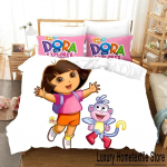 3D-multikad DORA EXPLORER voodipesukomplekt, &uuml;heinimesevoodi, kaheinimesevoodi, suur King-size Kawaii t&uuml;druku voodikomplekt t&auml;iskasvanutele lastele, tekikotid EU Single 135x200cm