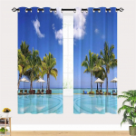 Suvine Ranna Merit&auml;ht Mere Looduslik Taevapuu Vaatega Aknakardin Elutuppa Laste Magamistuppa Vannituppa K&ouml;&ouml;ki Uksele Kodukaunistus 2tk W65X60H(cm)X2Pcs&Grommet Top
