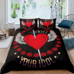 S&uuml;dame Tiivad Neoon Tekikoti Komplekt Yst&auml;inip&auml;eva Voodipesukomplekt 3tk Armastajale ja Paarile Romantiline Teema Mikrokiust Tekikott EU Single(135x200cm)