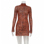 Naiste Mood Klassikaline Leopardi Mustriga K&otilde;rge Kaelusega Pikkade Varrukatega Seksikas L&otilde;hikuga V&uuml;rtsikas Kleit S leopardimustriline v&auml;rv