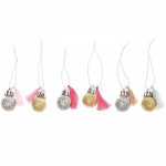 6 mini boules de No&euml;l &agrave; paillettes et pompons fluo & pastel