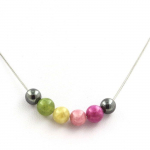 Pierres et Min&eacute;raux. Collier perles Tourmaline multicolore + H&eacute;matite 8 mm. Chaine en acier Collier femmes, hommes. Taille personna