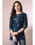 Naiste Tr&uuml;kitud Viskoos A-l&otilde;ikeline Kurta Peokleidid Disainer India Pakistani Kurti Top Kleit 2XL sinine
