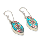 Tibetan Turquoise, Coral Handmade 925 Sterling Silver Jewelry Earring 1.58 l7f36