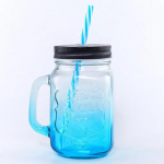 500 ml gradientklaasist tassid Mason Cup k&uuml;lma joogi k&auml;epidemega l&auml;bipaistev klaasist veetass &otilde;lgede ja kaanega piimakohvi joogin&otilde;uga 500ML sinine