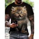 Paks Kass Leib 3D Prinditud T-s&auml;rk Meestele Naljakas Armas Loomagraafikaga T-s&auml;rgid Mood Vabaaja Naiste Suurem&otilde;&otilde;tmeline &Uuml;mara Kaelusega Topid Tees 6XL