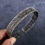 Natural Vintage Look Gesmtone Copper Wire Wrap Cuff Bangle Adjustable a3z00