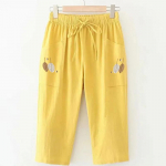 100% puuvillased &otilde;hukesed p&uuml;ksid, suvine uus, suur, tikitud, sirged p&uuml;ksid, naiste, elastne v&ouml;&ouml;koht, mitmek&uuml;lgne, vabaaja kapriis 3XL