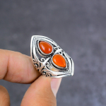Orange Carnelian Handmade 925 Sterling Silver Ring Size 10 Gift For Her h6z09