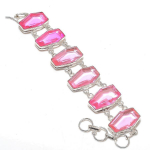 Natural Pink Kunzite Gemstone Handmade 925 Sterling Silver Bracelet 7-8 v4v85