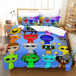 Sprunki voodipesukomplekt Incredibox 3D-prinditud muusikam&auml;ng tekikottide komplekt pehme &uuml;heinimesevoodi kaheinimesevoodi queen-size kuninglik suurus Sprunki kingitused lastele AU Queen(210x210cm)