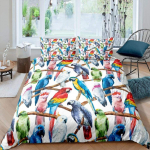 Papagoi Kuningas Kuninganna Tekikott V&auml;rviline Sulgede Voodipesukomplekt Vihmapuud Linnu Tekikott P&auml;ikeseloojang M&auml;gi Looduslik Tekikott EU single(135x200cm)