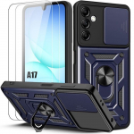 Coque de Protection - BOOLING - Samsung Galaxy A17 4G/5G - Cache Cam&eacute;ra Bleu Marine - 2 Verre Tremp&eacute;