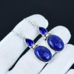 Lapis Lazuli ja Sinise Safiiri Kivist K&otilde;rvar&otilde;ngad, 925 Sterling H&otilde;bedast K&otilde;rvar&otilde;ngad, Peokleitide Ehted, Ripatsiga K&otilde;rvar&otilde;ngad Pulmapidustuste Kingitusteks 5.5 Cm sinine