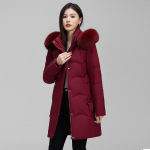 Keskmise pikkusega ja pikk talvine uus kapuutsiga slim-fit paksendatud valge pardi udusulgedega &uuml;le p&otilde;lve moekas soe jakk XL punane
