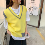 Talvine s&uuml;gisene V-kaelusega Pullover Fashion Naiste Vest kontrastne kollane hall &Otilde;mblustega kootud vest One Size hall v&auml;rv