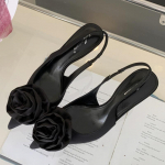 Moodsad Elegantse Teravaotsaga Satiinist Lillega Tagant &Otilde;&otilde;nes Seksikad Slingback Suvised Moodsad Kingad Naistele K&otilde;rge Kontsaga Pulmapumpsad Zapatos De Mujer 35 must