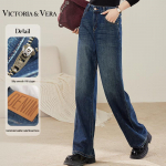VICTORIA&VERA Women's Vintage Washed Wide-Leg Jeans XL