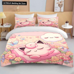 10 suurust Pokemon Jigglypuffi tr&uuml;kiga roosa voodipesukomplekt Tekikate 1 tekikate 2 padjap&uuml;&uuml;ri T&auml;iskasvanute ja laste voodipesukomplekt Luksuslik AU Single(140x210cm)