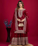 Naiste traditsiooniline riietus Raske Chinnon Salwar Kameez India Bollywood Pakistani Salwar Suit Palazzo komplekt M punane