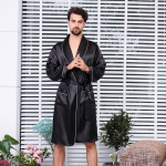 Meeste kerge suvine siidist yukata hommikumantel - pluss-suuruses, pikkade varrukatega pidžaama M black