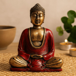 Buddha kuju K&auml;sitsi maalitud Punane ja kuldne Vaik Keskmine