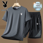 Playboy Meeste Triibuline J&auml;&auml;-tunnetusega T-s&auml;rk ja L&uuml;hikeste P&uuml;kste Komplekt 4XL