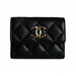 CHANEL Naiste Kaardihoidja ja Rahakott Must Kullast Pandlaga Klassikaline Teemantmustriga L&uuml;hike Kaheklapiga Karedast Vasikanahast One Size-Basic Set (Bag+Dust Bag)