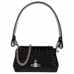 Vivienne Westwood Hazel 2026 Uus V&auml;ljaanne Krokodillimustriga Reljeefne Disain Nahast K&auml;ekott V&auml;ike Naiste k&auml;ekotid Must 4603000WWL0098N401 Basic Set (Bag+Dust Bag)