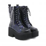 Sinised paksud platvormsaapad Naiste s&auml;&auml;re keskel V&otilde;itlussaapad Ketid Metallist Dekoratsioon Gooti reivijalatsid Cosplay Aksessuaarid Goth 43