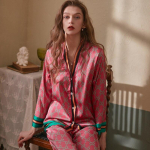 Naiste pikkade varrukatega pidžaamakomplekt Ice Silk Printed Fashion Pidžaamad M