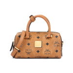 MCM Cognac Visetos Monogram Mini Boston kott &uuml;lemise sanga ja eemaldatava &otilde;larihmaga igap&auml;evaseks ja vabaaja kasutamiseks Basic Set (Bag+Dust Bag)