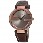 Gucci YA133309 Interlocking G pruuni sihverplaadiga naiste k&auml;ekell 37mm pruun