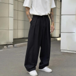 Meeste k&otilde;rge v&ouml;&ouml;kohaga plisseeritud p&uuml;ksid L&otilde;dvad laia s&auml;&auml;rega Streetwear p&uuml;ksid S must