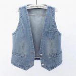 Moodne teksist vest naistele Streetwear V-kaelusega naiste vest Suvine suur suurus Vest Jeans Topid Varrukateta jakk S helesinine v&auml;rv