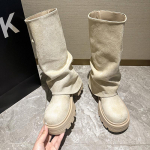 Talvised Platvormkingad Paks Konts Naiste RatsuSaapad V&ouml;&ouml;pandlaga Slip-on Keskmise S&auml;&auml;rega Saapad 35 beež