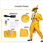 Film Mask Cosplay Kost&uuml;&uuml;m Jim Carrey Cosplay Kollane &Uuml;likond Meeste Peokleit M&uuml;ts Halloweeni Joker Kloun Rekvisiit Riietus Kost&uuml;&uuml;m XL yellow