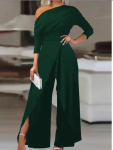 Naiste &Uuml;he &Otilde;laga Ru&scaron;&scaron;itud Jumpsuit Pikkade Varrukatega Wrap-esiosa Lai Jalg L&otilde;hikuga Elegantne Peokleit &Uuml;hev&auml;rviline L tumeroheline v&auml;rv