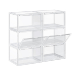 SONGMICS Kingakarbid, 6 tk komplektis Virnastatavad kingakorraldajad l&auml;bipaistva uksega, Plastikust kingahoidja UK suurus 11 jaoks, 36 x 28 x 22 cm, L&auml;bipaistev valge