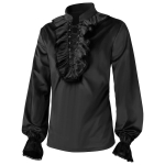 Halloweeni Cosplay Vintage Keskaegne Viktoriaanlik Meeste Naiste Gooti Lolita Pitsi Volangidega S&auml;rgid Bluus Steampunk Vampiiri Kost&uuml;&uuml;m M must