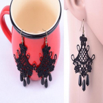 Retro Vintage Halloween Black Lace Tutt Statement Dangle Hook K&otilde;rvar&otilde;ngad Ehted