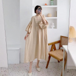 Johnature Vintage Patchwork pitsist linasest linasest kleidist naiste suvine avarate varrukatega &uuml;hev&auml;rviline naiste kleit One Size beež