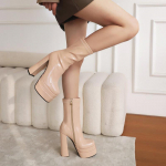 Naiste s&uuml;giskingad poolsaapad Superfine Fiber Moodsad saapad k&uuml;ljet&otilde;mblukuga &uuml;lik&otilde;rge kontsaga elastsed saapad 39 aprikoosi