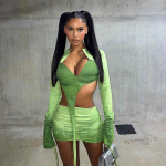 Naiste komplektid, kaks t&uuml;kki, naiste komplekt, 2 t&uuml;kki, suvine pikkade varrukatega k&auml;rbitud &uuml;laosa+seelikud, naiste 2022. aasta kost&uuml;&uuml;mid S roheline